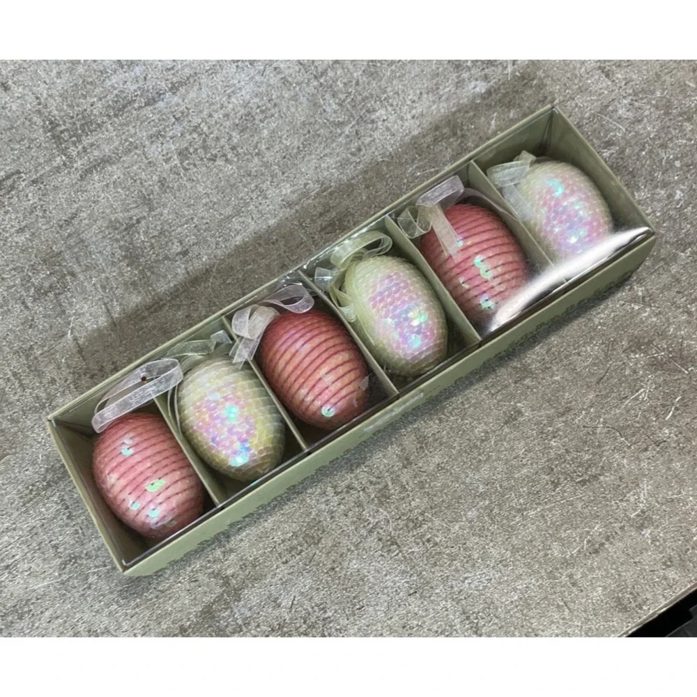 NIB Pier 1 Imports Sequin Pastel Easter Egg Ornaments Spring Set of 6